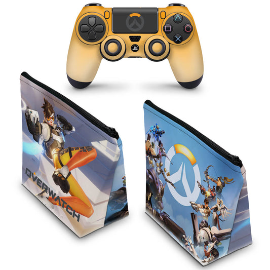 KIT Capa Case e Skin Anti-Rage PS4 Controle - Overwatch