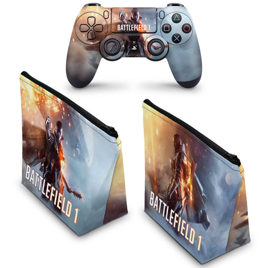 KIT Capa Case e Skin Anti-Rage PS4 Controle - Battlefield 1