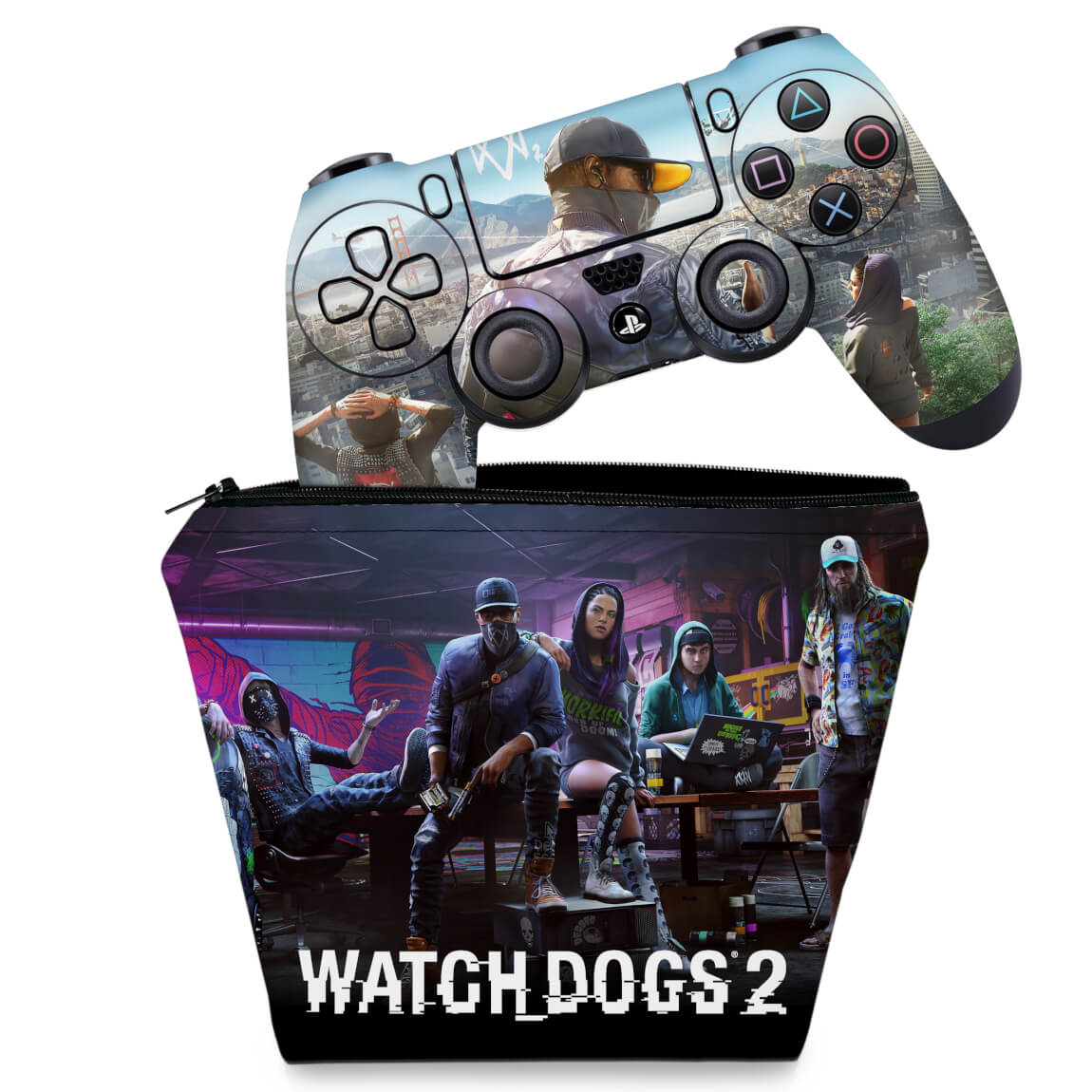 KIT Capa Case e Skin Anti-Rage PS4 Controle - Watch Dogs 2