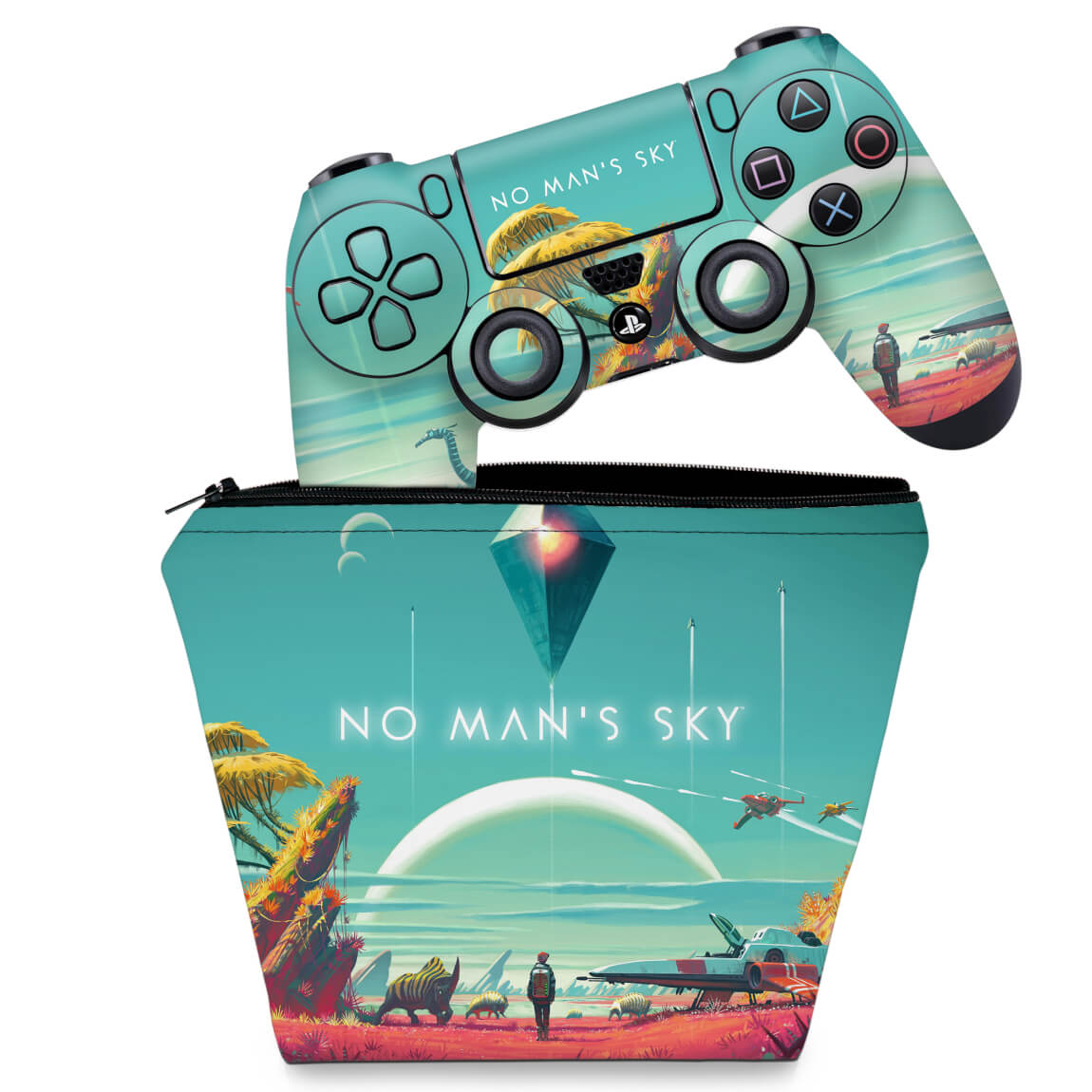 KIT Capa Case e Skin Anti-Rage PS4 Controle - No Man'S Sky