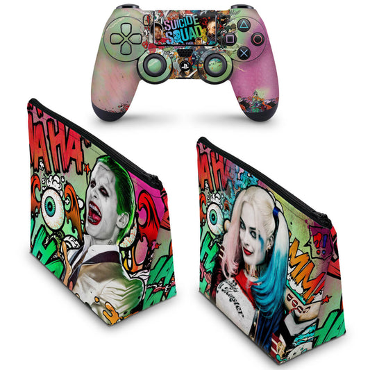 KIT Capa Case e Skin Anti-Rage PS4 Controle - Esquadrão Suicida #A