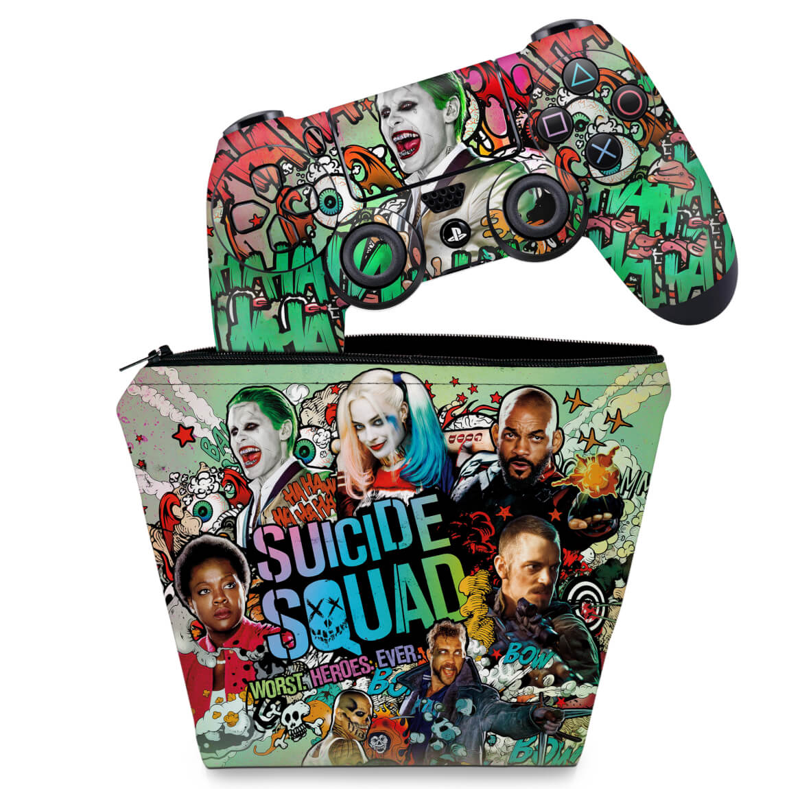 KIT Capa Case e Skin Anti-Rage PS4 Controle - Esquadrão Suicida #B
