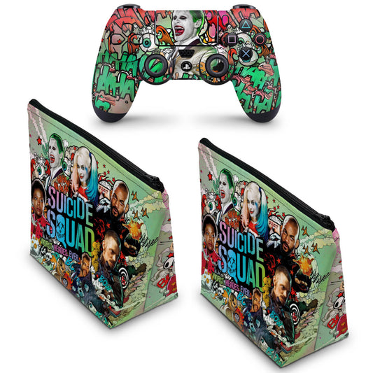 KIT Capa Case e Skin Anti-Rage PS4 Controle - Esquadrão Suicida #B