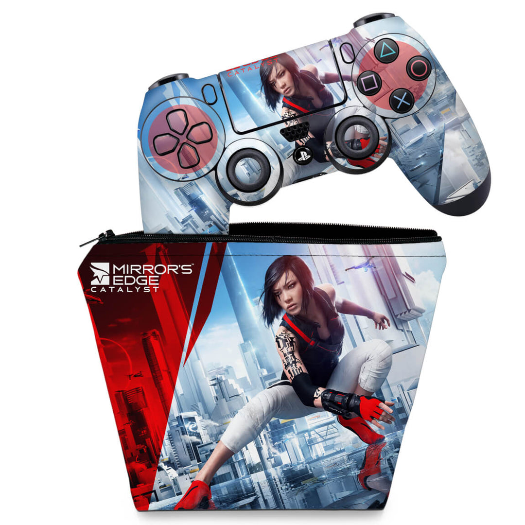 KIT Capa Case e Skin Anti-Rage PS4 Controle - Mirror'S Edge Catalyst - Pop Arte Skins