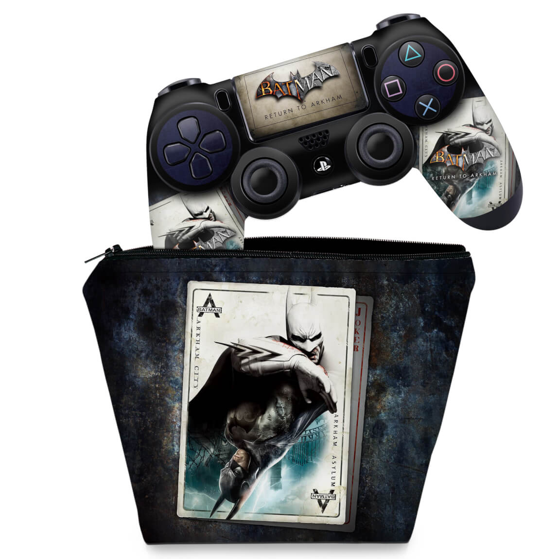 KIT Capa Case e Skin Anti-Rage PS4 Controle - Batman Return To Arkham