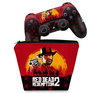 KIT Capa Case e Skin Anti-Rage PS4 Controle - Red Dead Redemption 2 - Pop Arte Skins