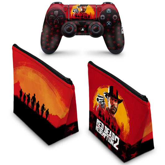 KIT Capa Case e Skin Anti-Rage PS4 Controle - Red Dead Redemption 2