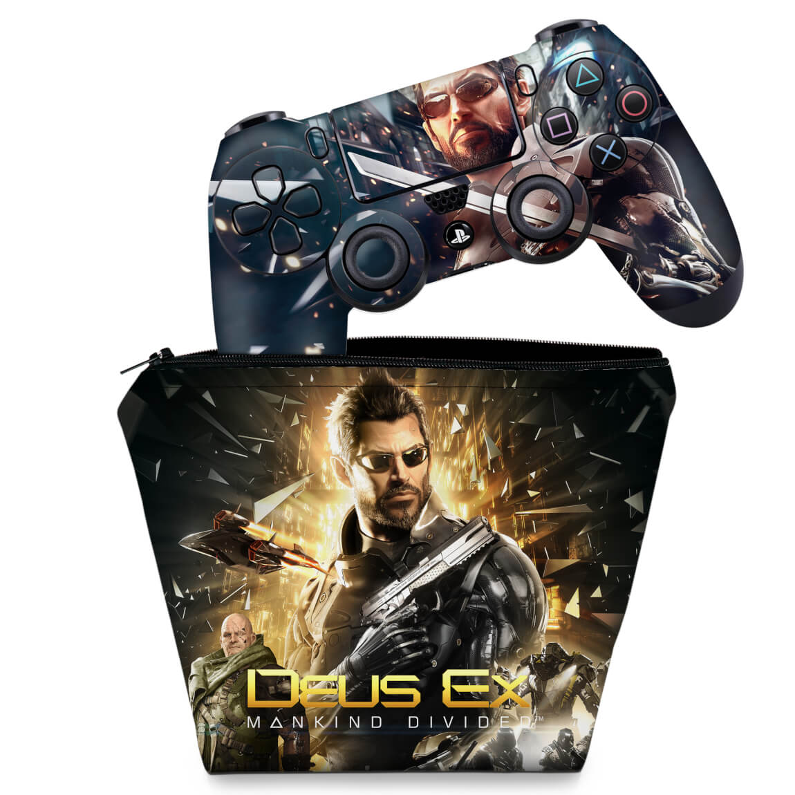 KIT Capa Case e Skin Anti-Rage PS4 Controle - Deus Ex: Mankind Divided