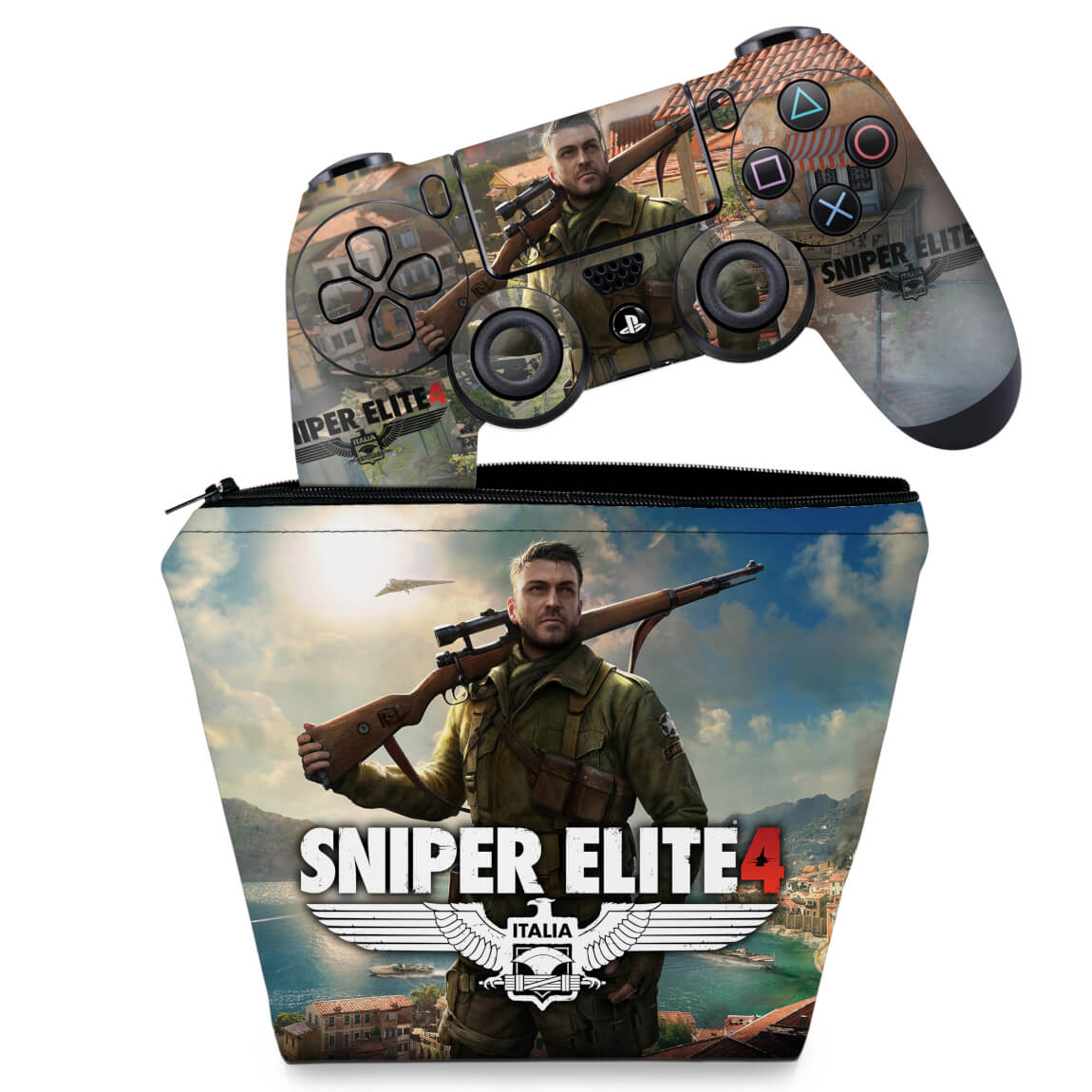 KIT Capa Case e Skin Anti-Rage PS4 Controle - Sniper Elite 4