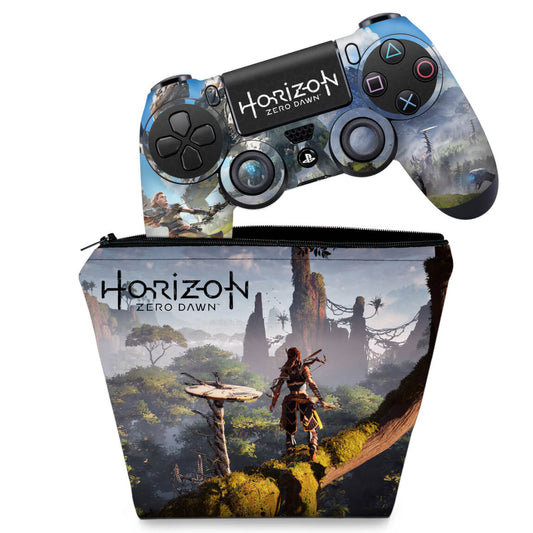 KIT Capa Case e Skin Anti-Rage PS4 Controle - Horizon Zero Dawn