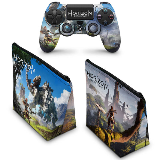 KIT Capa Case e Skin Anti-Rage PS4 Controle - Horizon Zero Dawn
