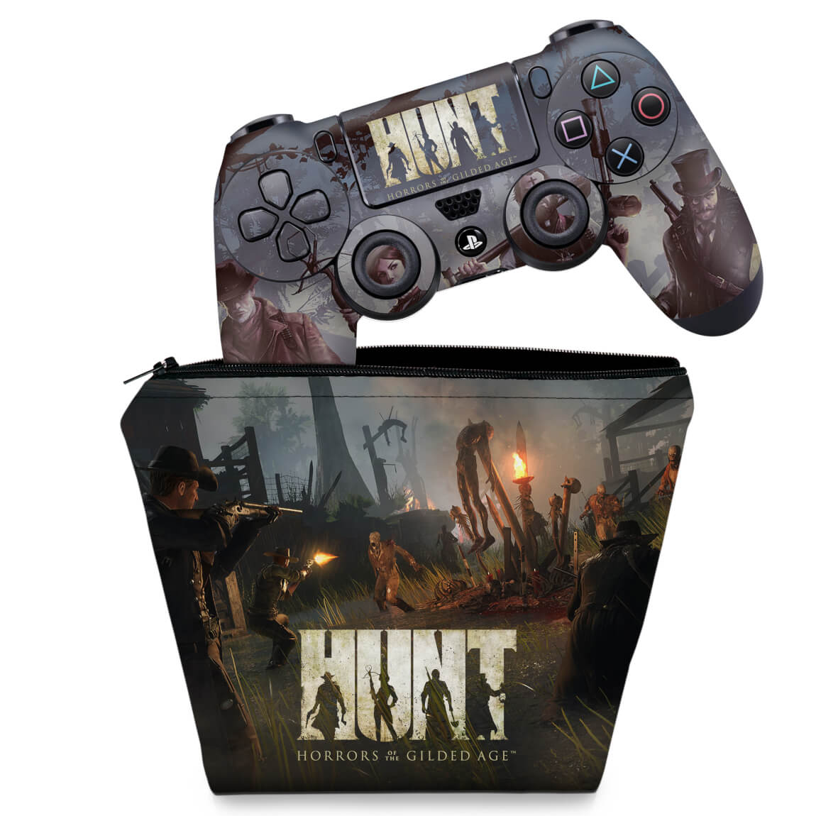 KIT Capa Case e Skin Anti-Rage PS4 Controle - Hunt: Horrors Of The Gilded Age