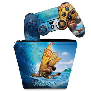 KIT Capa Case e Skin Anti-Rage PS4 Controle - Moana - Pop Arte Skins