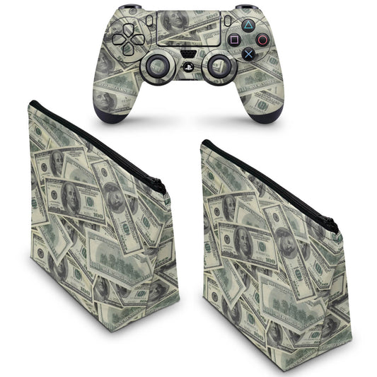 KIT Capa Case e Skin Anti-Rage PS4 Controle - Dollar Money Dinheiro