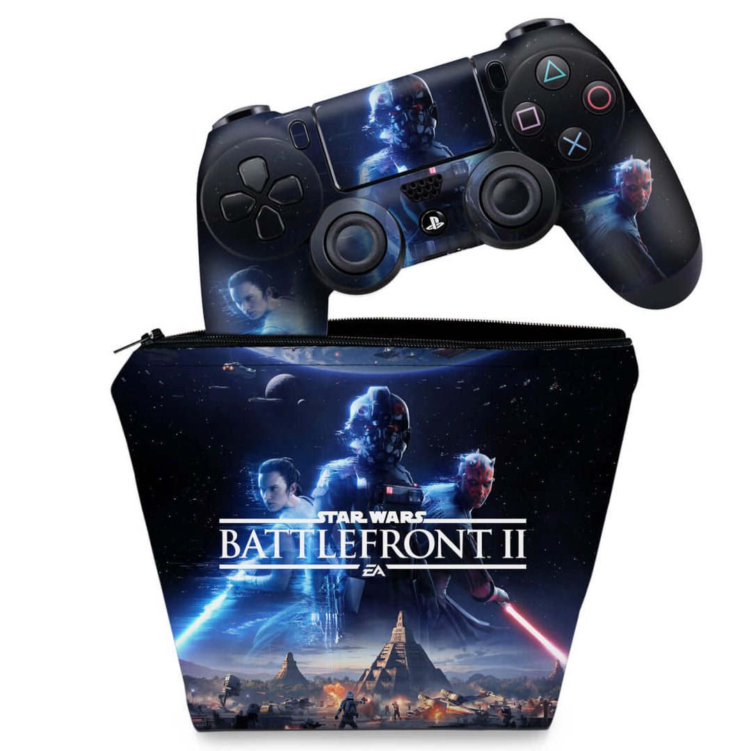 KIT Capa Case e Skin Anti-Rage PS4 Controle - Star Wars - Battlefront 2 - Pop Arte Skins