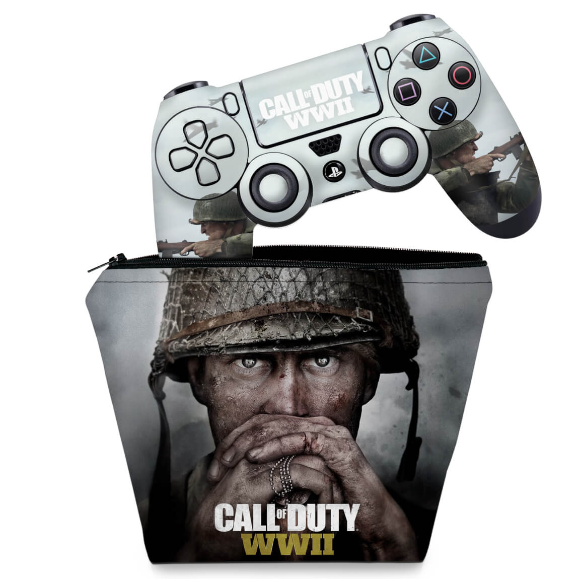 KIT Capa Case e Skin Anti-Rage PS4 Controle - Call Of Duty Ww2