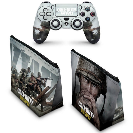 KIT Capa Case e Skin Anti-Rage PS4 Controle - Call Of Duty Ww2
