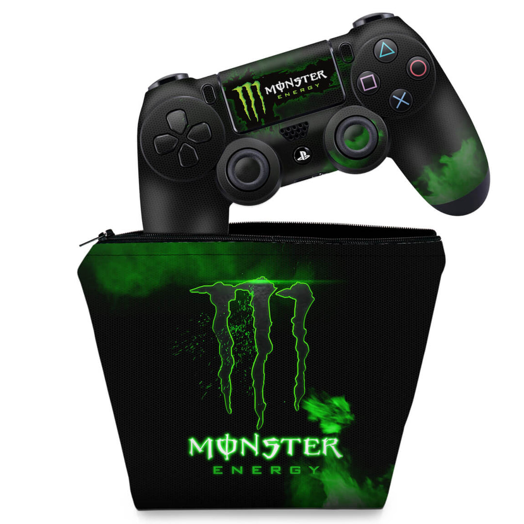 KIT Capa Case e Skin Anti-Rage PS4 Controle - Monster Energy Drink - Pop Arte Skins