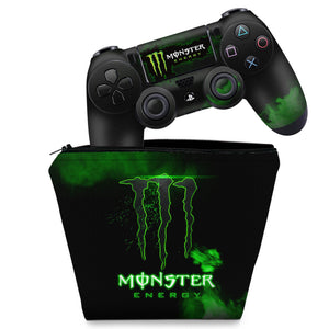 KIT Capa Case e Skin Anti-Rage PS4 Controle - Monster Energy Drink - Pop Arte Skins