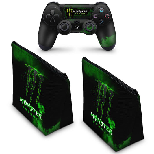 KIT Capa Case e Skin Anti-Rage PS4 Controle - Monster Energy Drink
