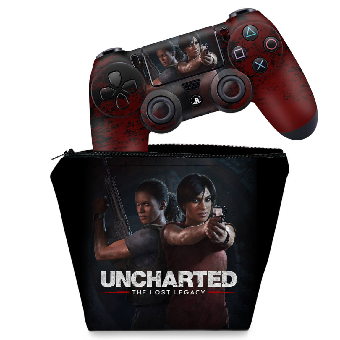 KIT Capa Case e Skin Anti-Rage PS4 Controle - Uncharted Lost Legacy