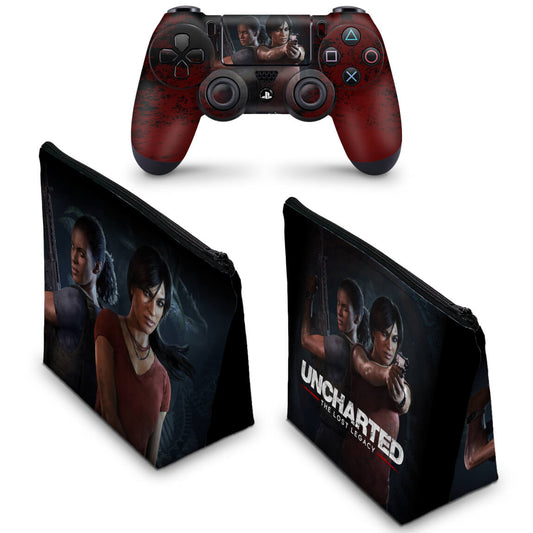 KIT Capa Case e Skin Anti-Rage PS4 Controle - Uncharted Lost Legacy