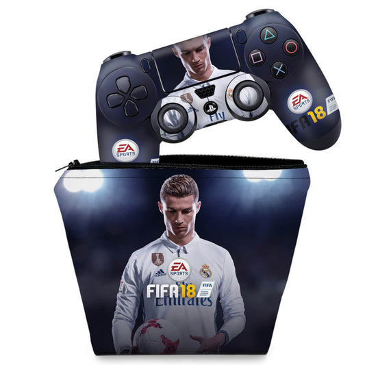 KIT Capa Case e Skin Anti-Rage PS4 Controle - Fifa 18