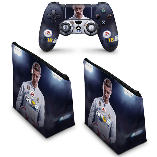 KIT Capa Case e Skin Anti-Rage PS4 Controle - Fifa 18
