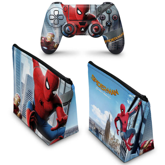 KIT Capa Case e Skin Anti-Rage PS4 Controle - Spiderman - Homem Aranha Homecoming