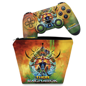 KIT Capa Case e Skin Anti-Rage PS4 Controle - Thor Ragnarok - Pop Arte Skins