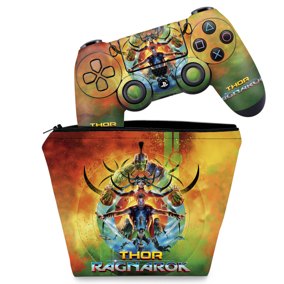 KIT Capa Case e Skin Anti-Rage PS4 Controle - Thor Ragnarok