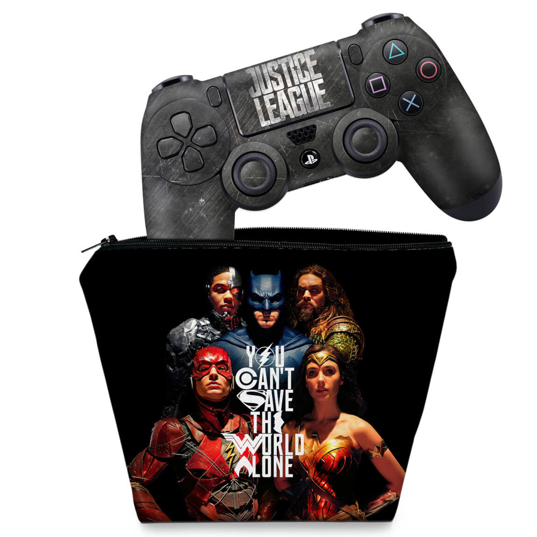 KIT Capa Case e Skin Anti-Rage PS4 Controle - Liga Da Justiça - Pop Arte Skins