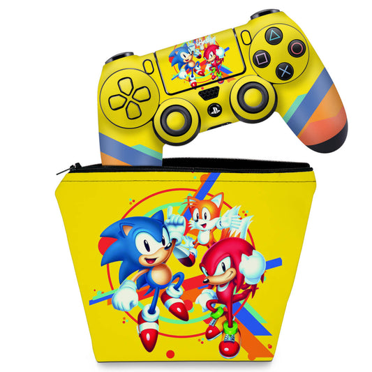 KIT Capa Case e Skin Anti-Rage PS4 Controle - Sonic Mania