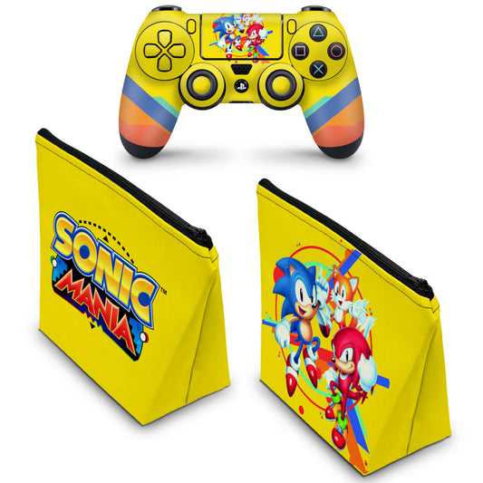 KIT Capa Case e Skin Anti-Rage PS4 Controle - Sonic Mania