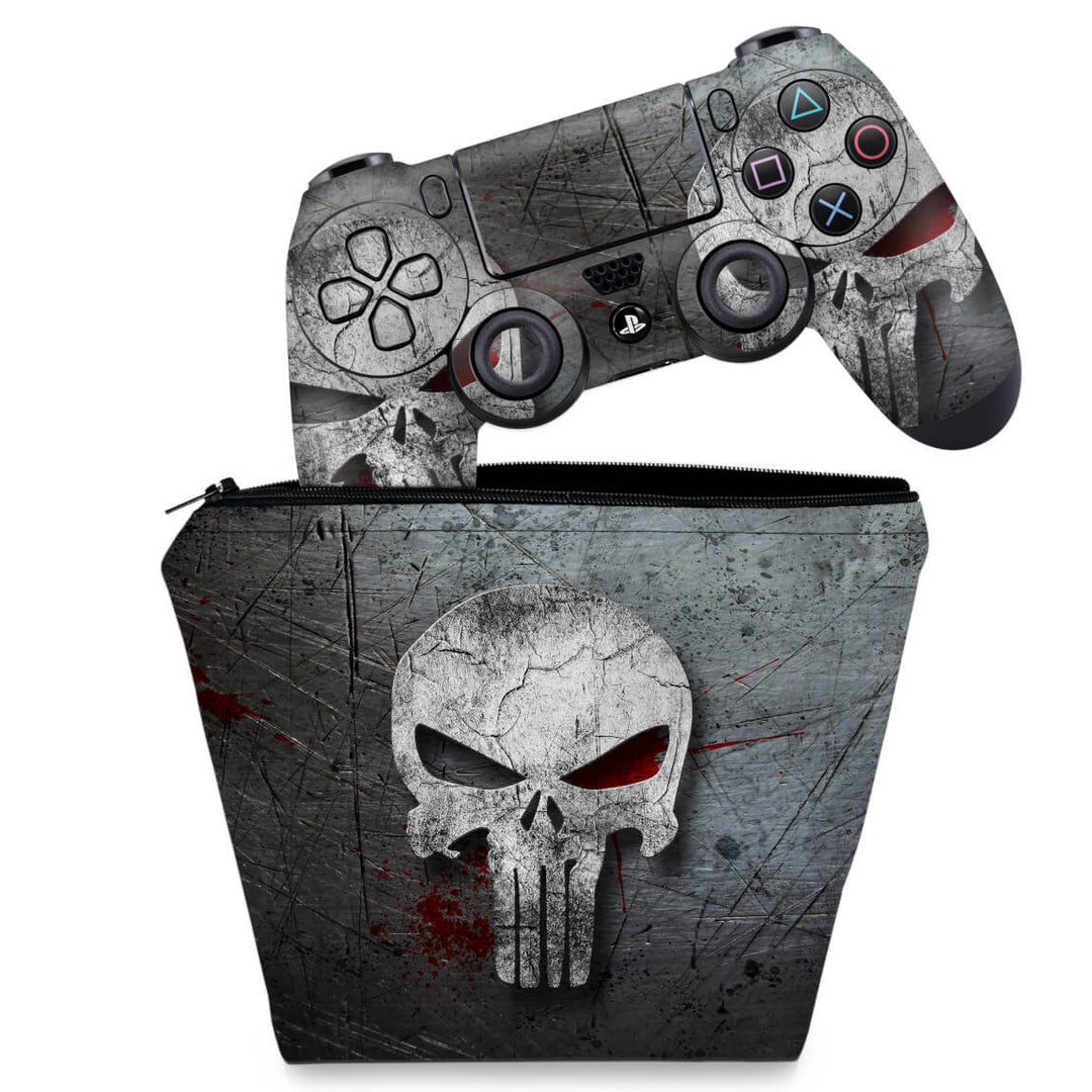 KIT Capa Case e Skin Anti-Rage PS4 Controle - The Punisher Justiceiro #B - Pop Arte Skins