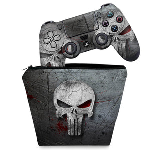 KIT Capa Case e Skin Anti-Rage PS4 Controle - The Punisher Justiceiro #B - Pop Arte Skins