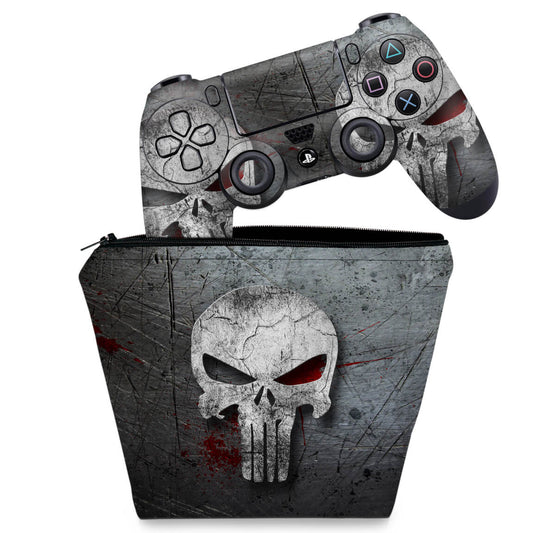 KIT Capa Case e Skin Anti-Rage PS4 Controle - The Punisher Justiceiro #B