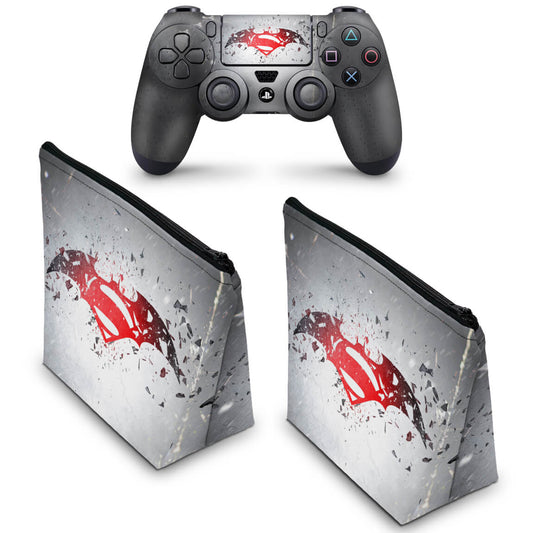 KIT Capa Case e Skin Anti-Rage PS4 Controle - Batman Vs Superman Logo
