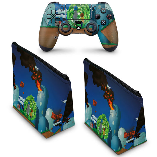 KIT Capa Case e Skin Anti-Rage PS4 Controle - Rick And Morty Mario