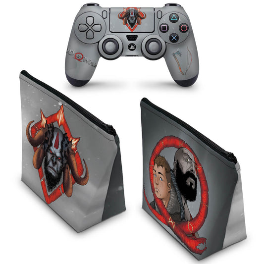 KIT Capa Case e Skin Anti-Rage PS4 Controle - God Of War 4