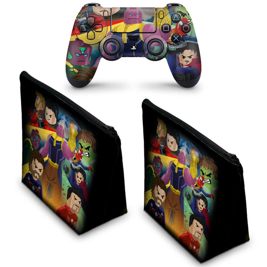 KIT Capa Case e Skin Anti-Rage PS4 Controle - Lego Avengers Vingadores