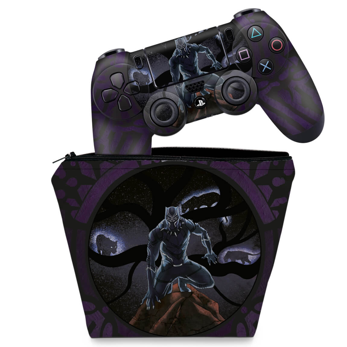 KIT Capa Case e Skin Anti-Rage PS4 Controle - Pantera Negra