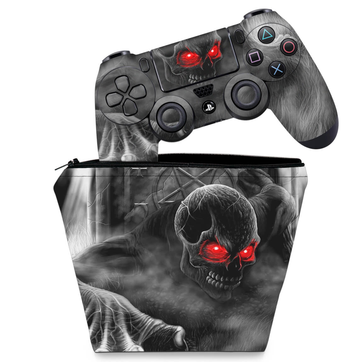 KIT Capa Case e Skin Anti-Rage PS4 Controle - Caveira Skull