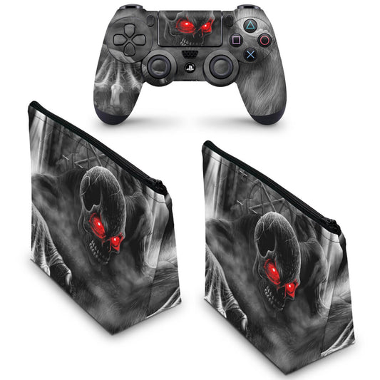 KIT Capa Case e Skin Anti-Rage PS4 Controle - Caveira Skull