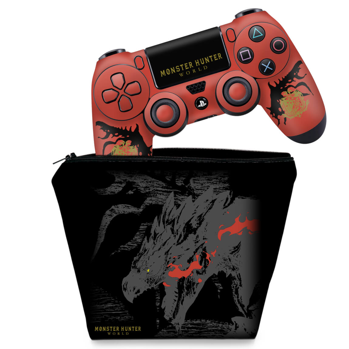 KIT Capa Case e Skin Anti-Rage PS4 Controle - Monster Hunter Edition