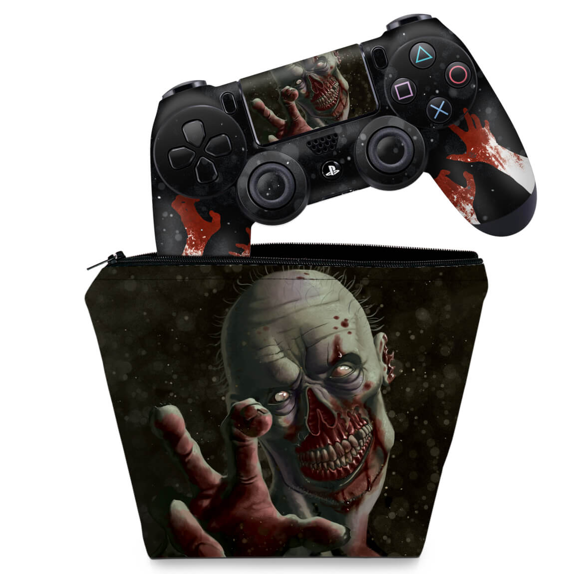 KIT Capa Case e Skin Anti-Rage PS4 Controle - Zombie Zumbi The Walking