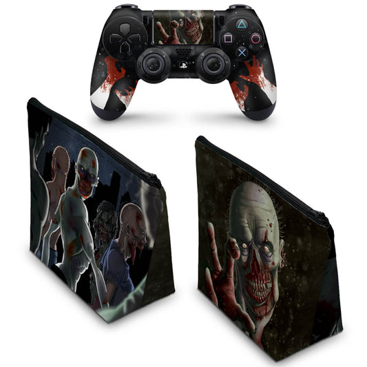 KIT Capa Case e Skin Anti-Rage PS4 Controle - Zombie Zumbi The Walking