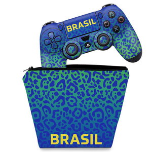 KIT Capa Case e Skin Anti-Rage PS4 Controle - Brasil - Pop Arte Skins