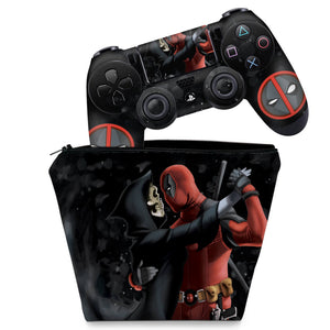 KIT Capa Case e Skin Anti-Rage PS4 Controle - Deadpool 2 - Pop Arte Skins