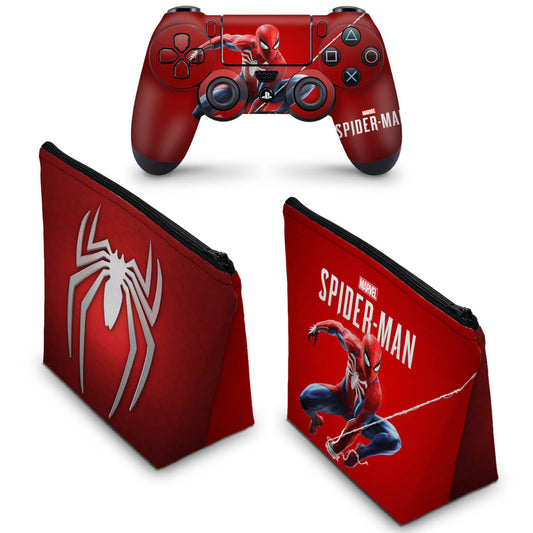 KIT Capa Case e Skin Anti-Rage PS4 Controle - Homem Aranha Spider-Man